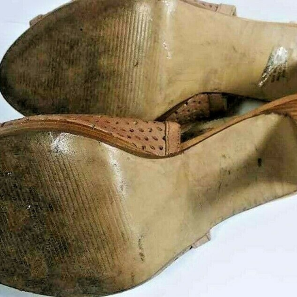 Nine West Leather Mesh Bootie Heels 7.5M Peep Toe - Picture 7 of 7